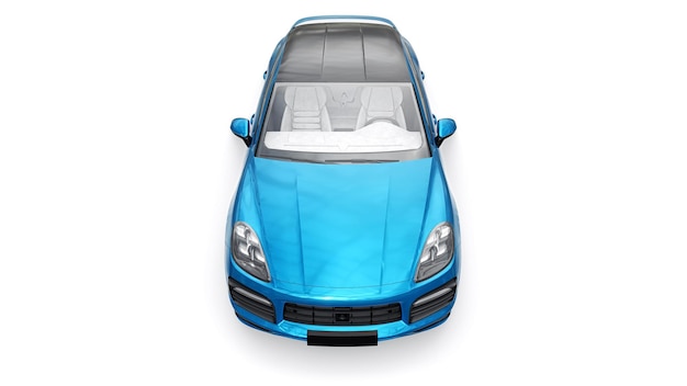 Blue 3d model of a sports SUV in a coupe body on a white background 3d rendering