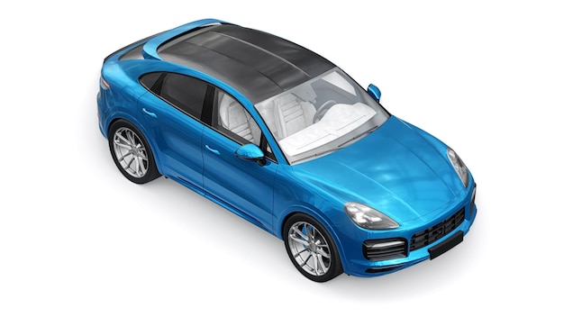 Blue 3d model of a sports SUV in a coupe body on a white background 3d rendering