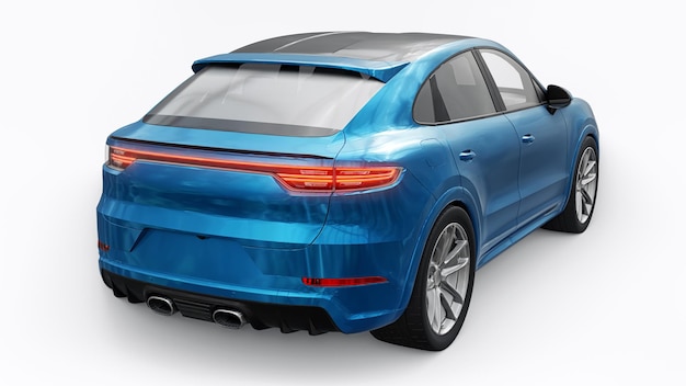 Blue 3d model of a sports SUV in a coupe body on a white background 3d rendering