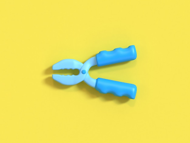 blue 3d pliers on yellow background