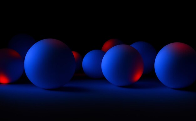 Photo blue 3d sperese with red spots in a dark setting