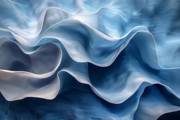 A blue abstract 3D design against a colored background