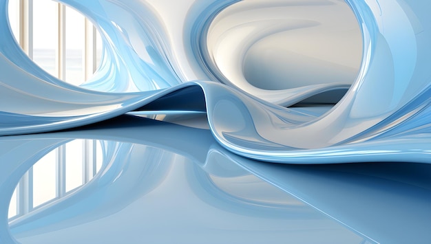 Blue abstract background with long lines and waves