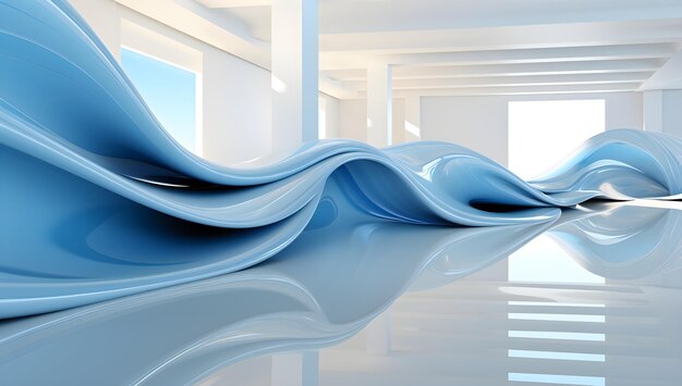 blue abstract background with long lines and waves