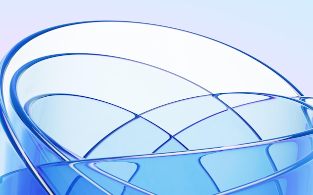 Blue abstract curved glass background 3d rendering