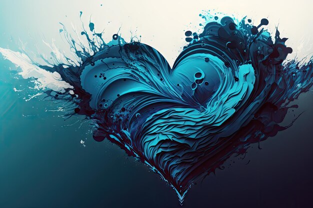 Photo blue abstract heart shape background with smears and waves