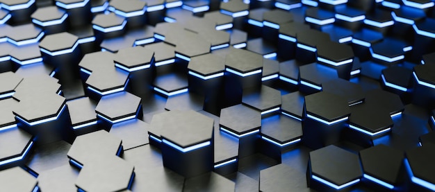 Blue abstract hexagons background pattern 3D rendering - Illustration