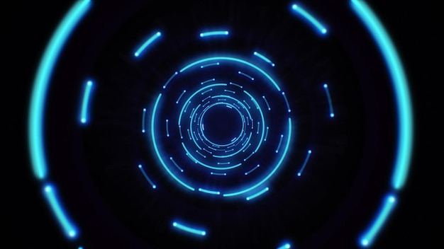 추상적 인 배경 터널 루프의 애니메이션을 반복하는 파란색 추상 빛 원 원활한