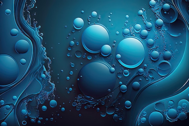 Photo blue abstract liquid wave background with bubbles and droplets created with generative ai