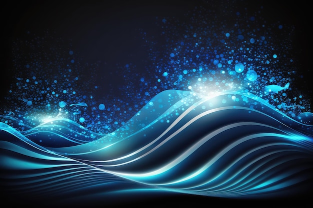 Blue abstract liquid wave background with light rays and sparkles created with generative ai