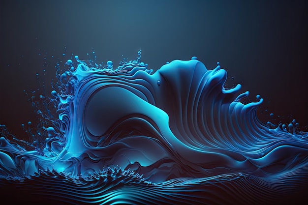 생성 ai로 생성된 빛과 그림자 효과가 있는 파란색 추상 액체 파동 배경