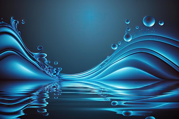 Blue abstract liquid wave background with reflection of light source created with generative ai