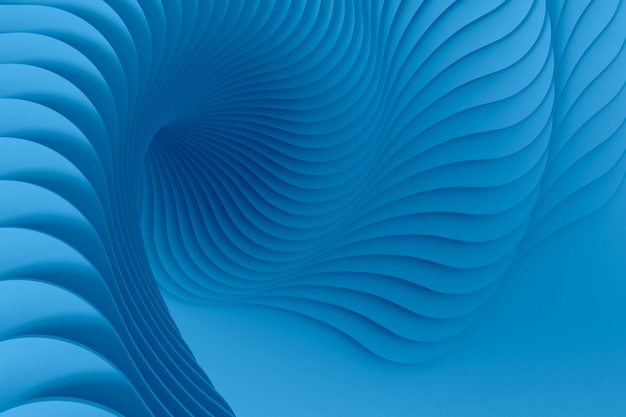 複数の円形トレッドの青い抽象的な三次元テクスチャは、ねじれたらせん状になっています。 3Dイラスト。
