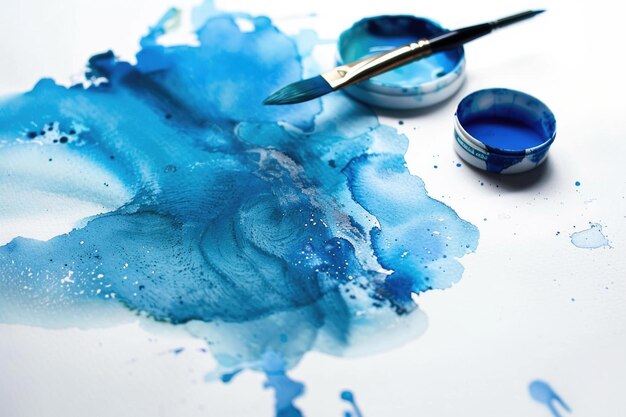 Photo blue abstract watercolor painting on white paper