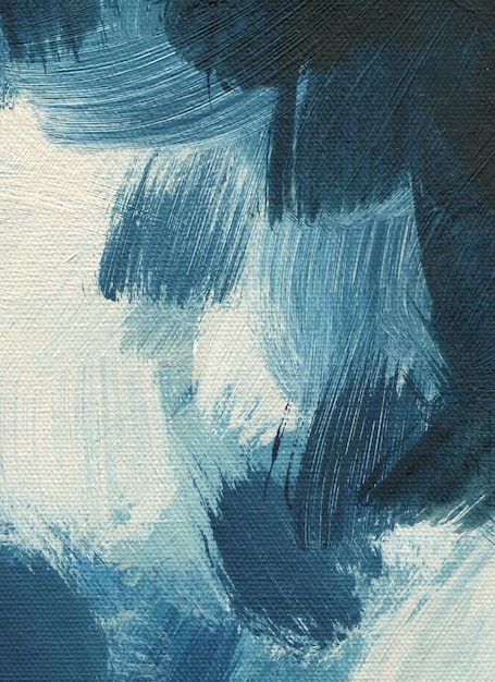 사진 캔버스에 파란색 아크릴 추상 회화 거친 페인트 브러시 스트로크 현대 유화 배경