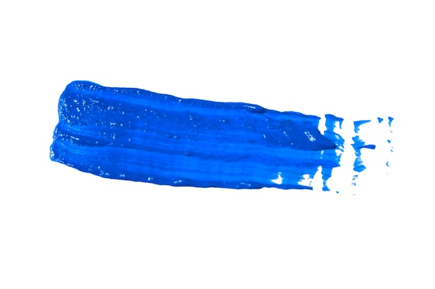 Photo blue acrylic paint stroke isolated on white background