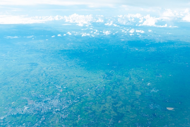 Blue Aerial view of countryside  