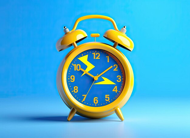 blue alarm clock lightning with yellow in the style of flat illustrations