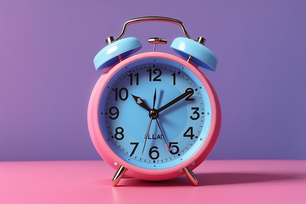 Blue alarm clock on pink background