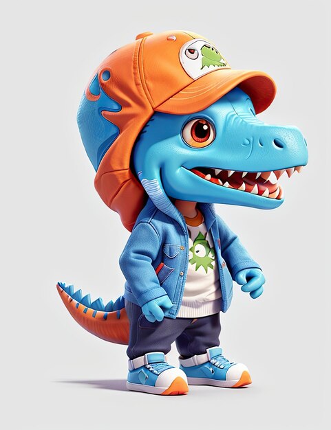 голубой аллигатор с шапкой милая 3D-анимация