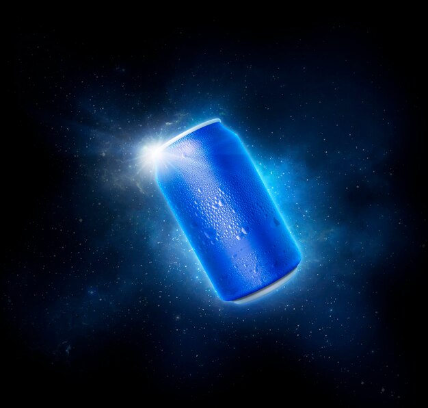 Blue aluminum cans with water droplets the drink quench thirst concept