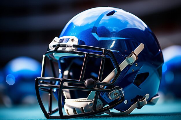 Blue American Football Helmet on the Field