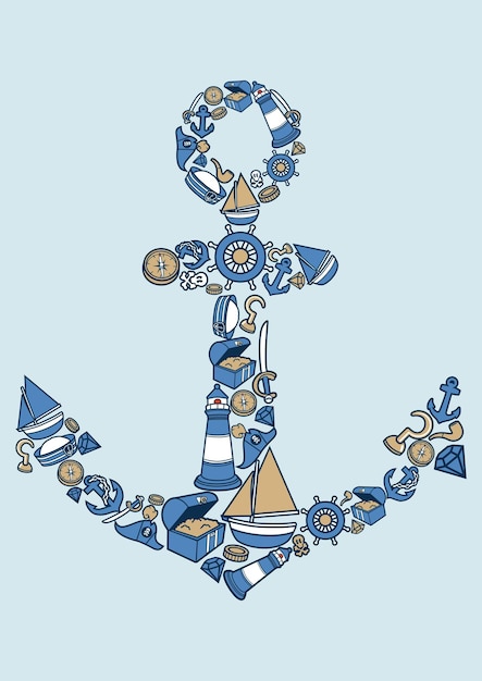 Photo a blue anchor with a blue ship and a round sign that saysseaon it