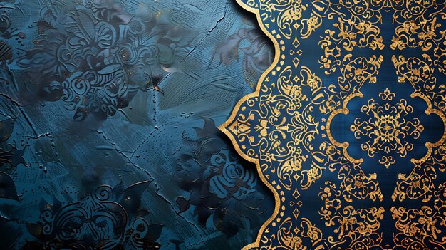 Фото blue and gold abstract background with a moroccaninspired pattern the background is a deep blue color with a subtle grunge texture