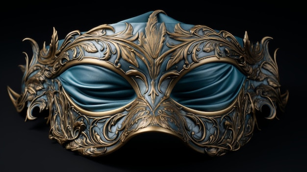 写真 黒い背景の青と金のマスク
