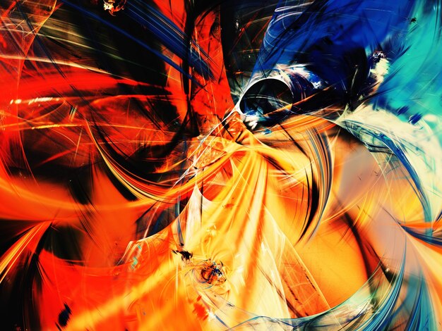 写真 青とオレンジの抽象的なフラクタル背景 3d レンダリングイラスト