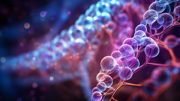 Фото Синий и фиолетовый абстрактный рисунок молекулы днк