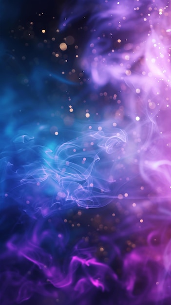 Фото Голубой и фиолетовый дым с блестящими частицами блеска