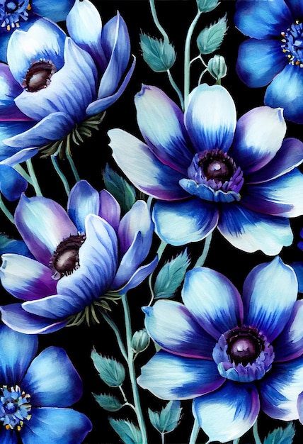 Blue anemone flowers abstract background