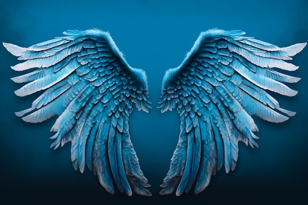 Photo blue angel wings on dark background generative ai