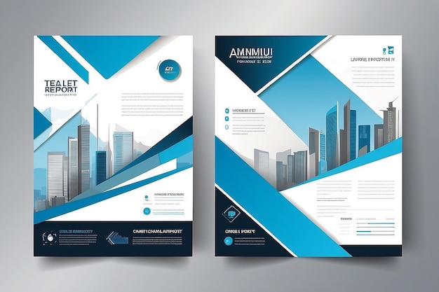 Photo blue annual report brochure flyer design template vector leaflet cover presentation abstract flat background