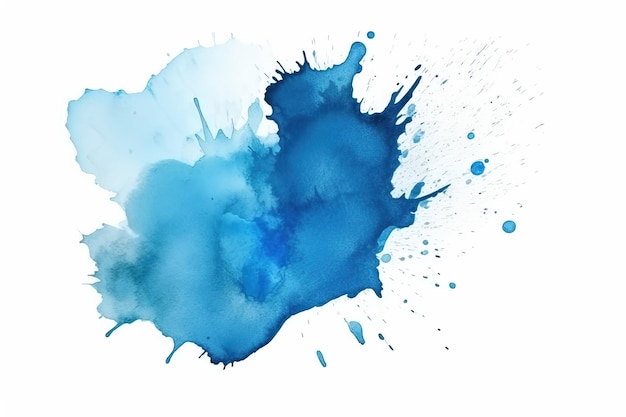 Photo blue aquarelle watercolor splash isolated white background creative detail generative ai