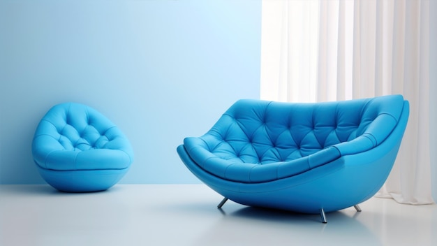 사진 파란색 의자와 거실의 파란색의 의자
