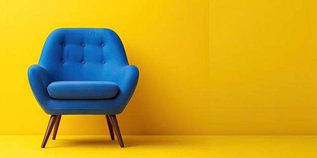 Blue armchair on a yellow background minimalism place for text generative ai