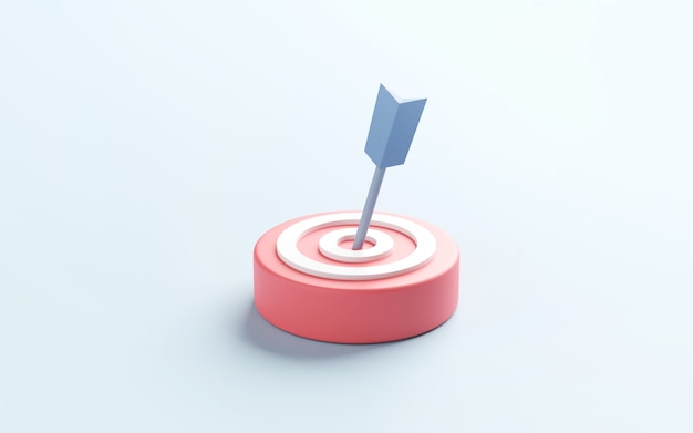 Blue arrow hit the center of target or goal of success