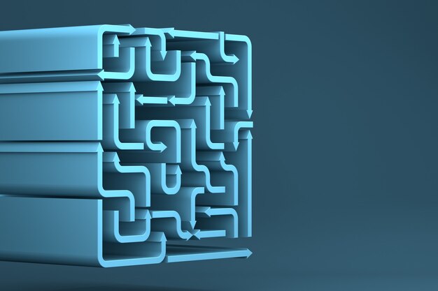 Blue Arrows Maze. 3D Rendering