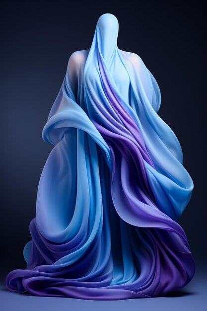 Photo the blue artwork is a large piece of art in the style of dark black and violet smooth curves