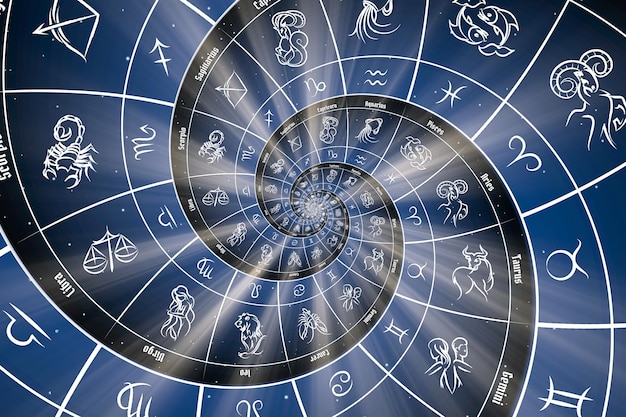 Photo blue astrological background concept of horoscope mystery magic astrological sign