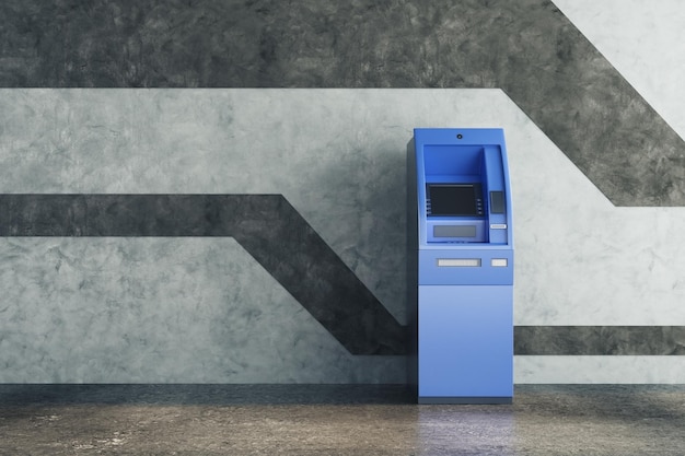 Photo blue atm in concrete interior