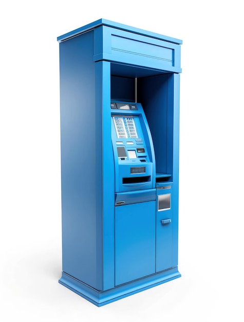 Blue ATM isolated on white background