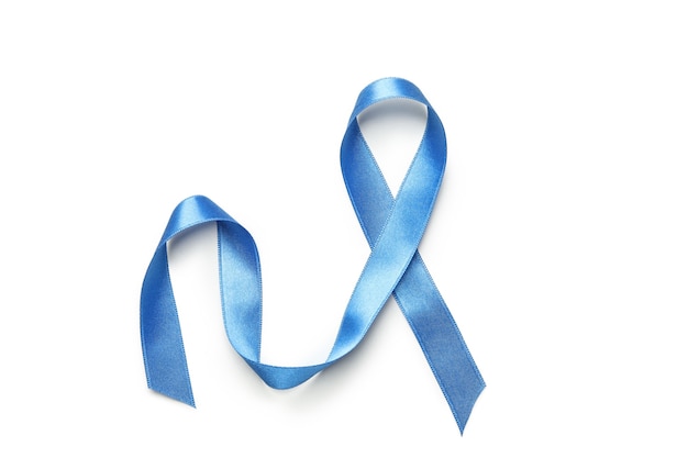 Blue awareness ribbon isolated on white