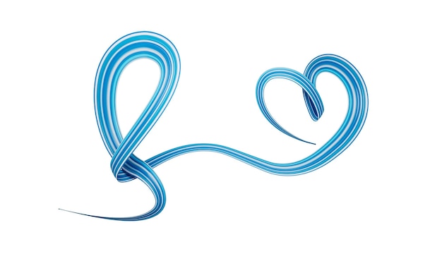Blue awareness ribbon with Heart shape on white background 3d illustration