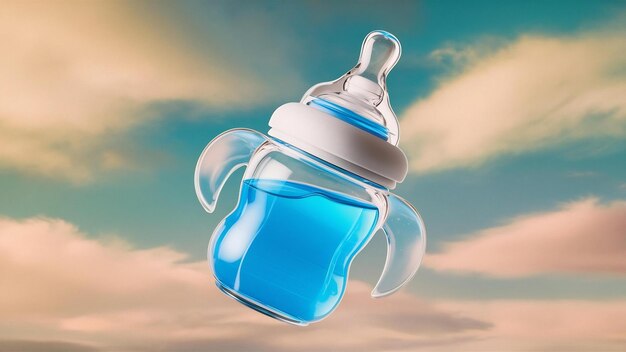 Blue baby bottle 3d illustration