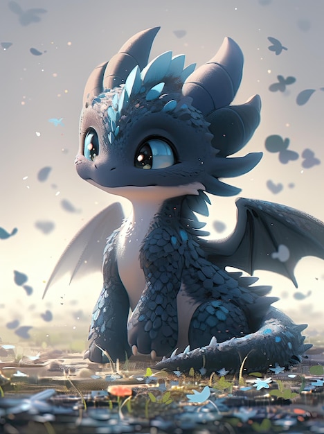 Premium Photo | Blue baby dragon