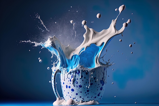 Blue backdrop with a milk splash