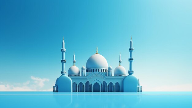 Blue backdrop with a threedimensional picture of a mosque ramadan kareem concept generative ai